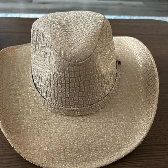 Glitter Gold Champagne Cowboy Hat – Croc-Embossed Western Style M New